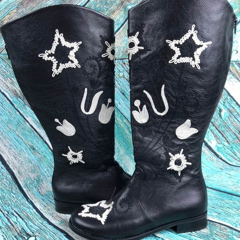 ARTEMIS embroidered leather boots black/white sz40